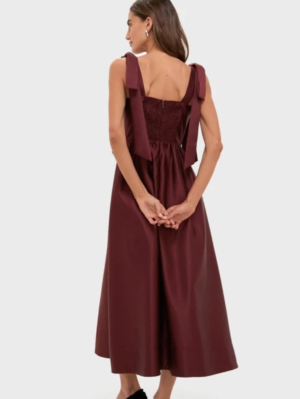 Tuckernuck Oxblood Dupioni Bow Esme Dress Size L New - Picture 2 of 3